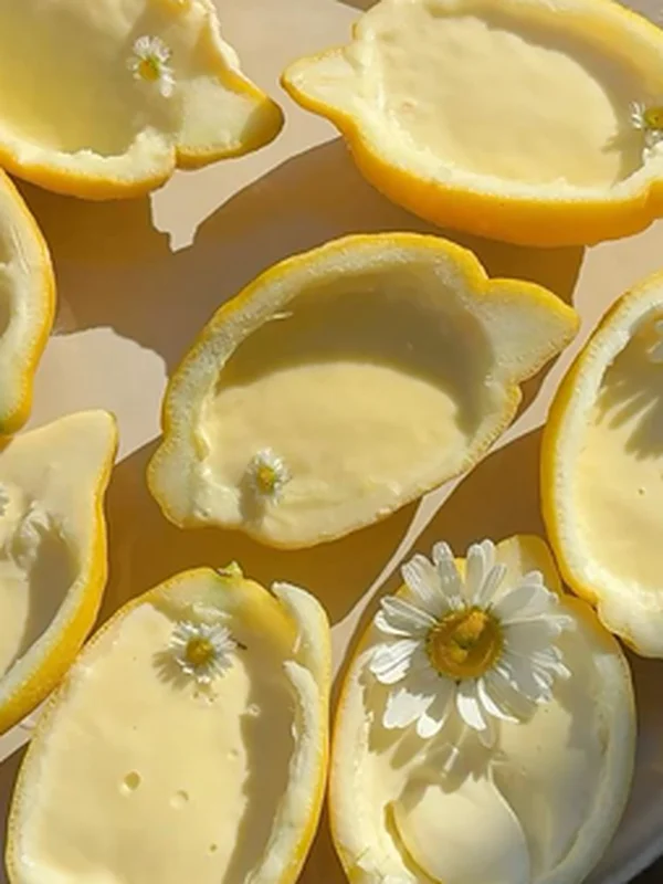 Lemon sorbet served in lemon halves with daisies